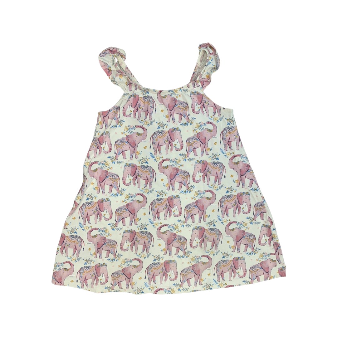 Tu Cream Dress With Pink Elephants And Flower Detailing 2-3 Years