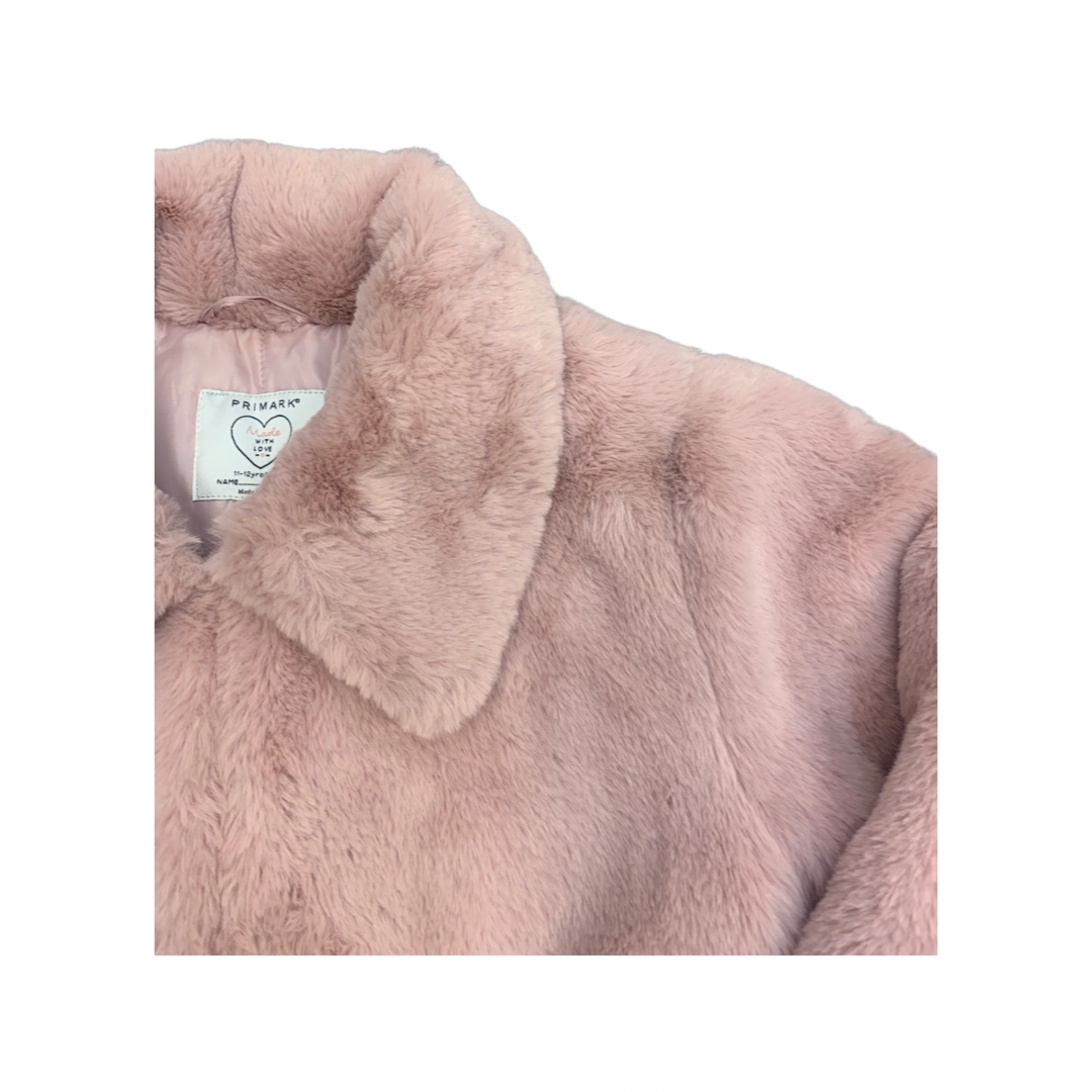 Primark Pink Faux Fur Coat 11-12 Years/152cm