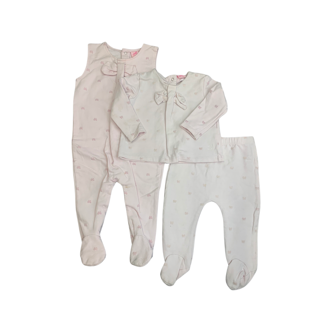 Rock-a-Bye Baby Pink 3 Piece Bow Set 6-9 Months