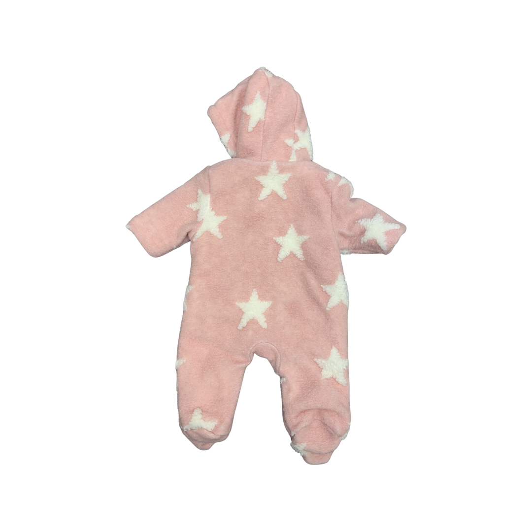Next Pink Star Detail Flannel Snowsuit Up To 1 Month/10lbs