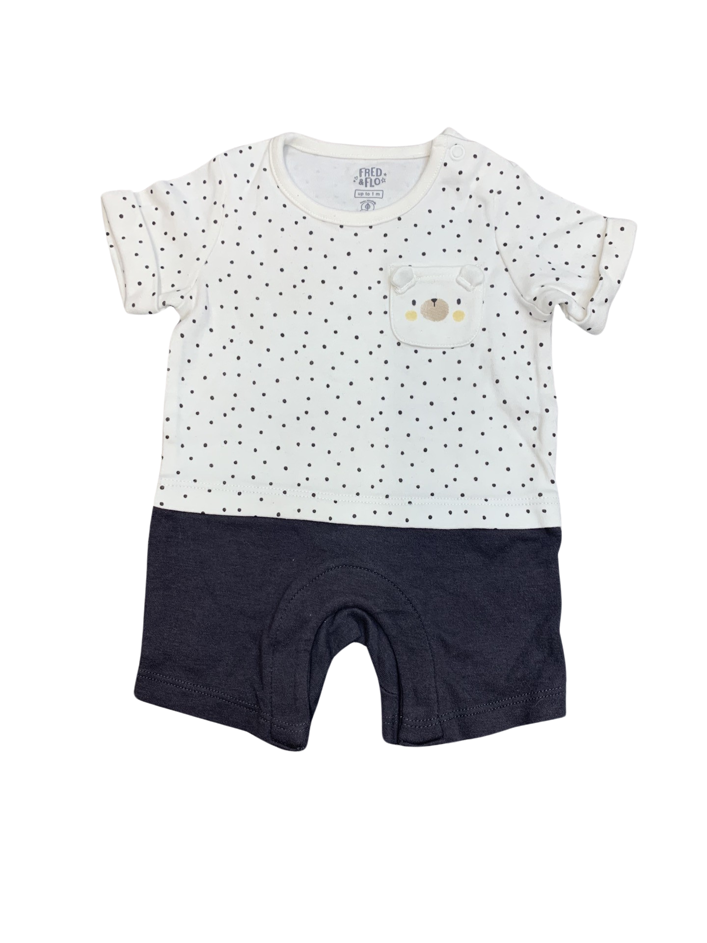 F&F Spotty Romper With Teddy Pocket Up To 1 Month/10lbs