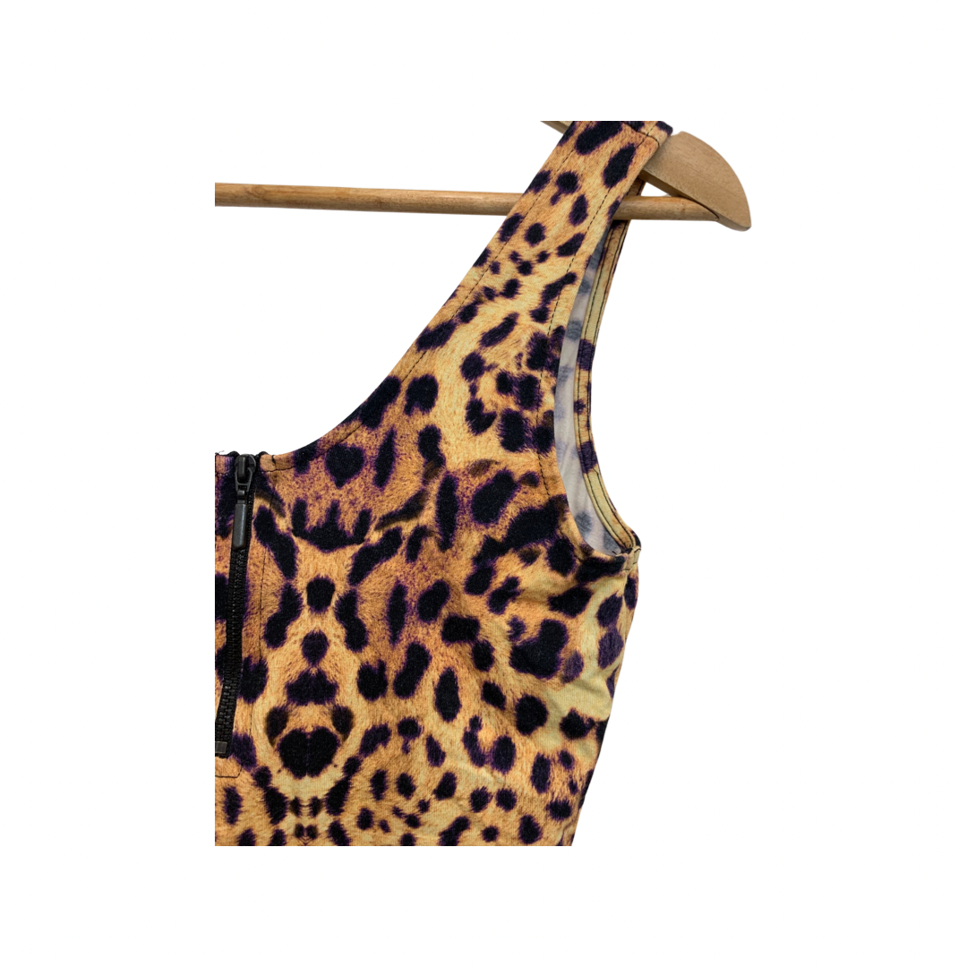 Top Shop Leopard Print Zip Up Body Suit Size 8
