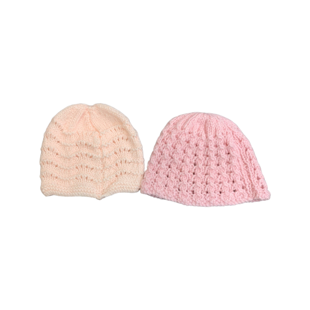 2 Hand Knit Hats Baby Size