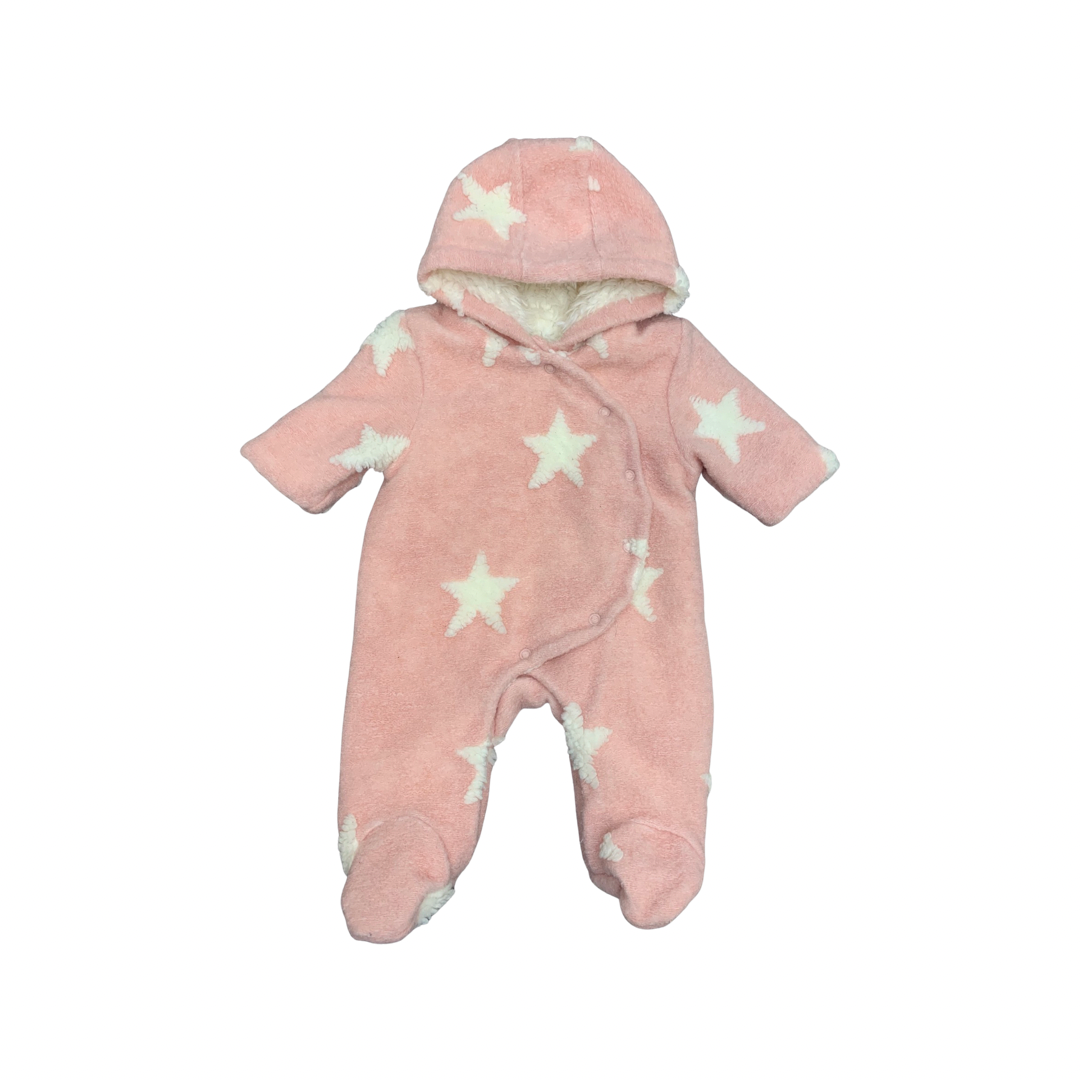 Next Pink Star Detail Flannel Snowsuit Up To 1 Month/10lbs