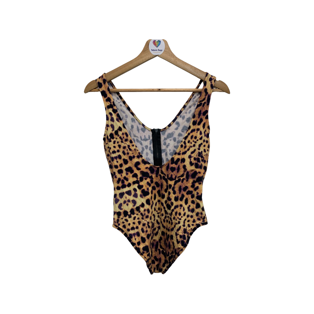 Top Shop Leopard Print Zip Up Body Suit Size 8