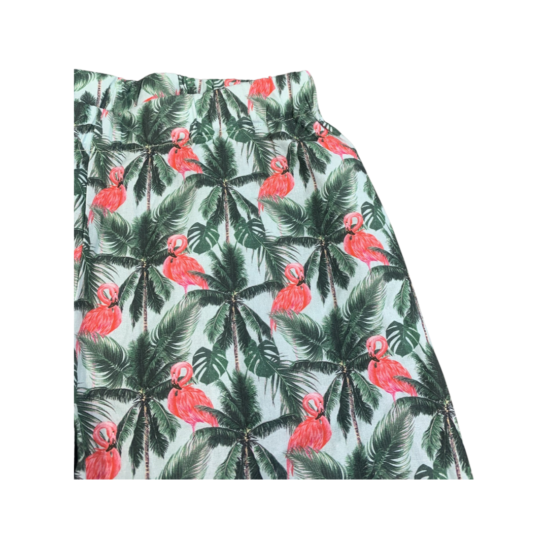 Green Palm Tree And Flamingo Short 8-9 years
