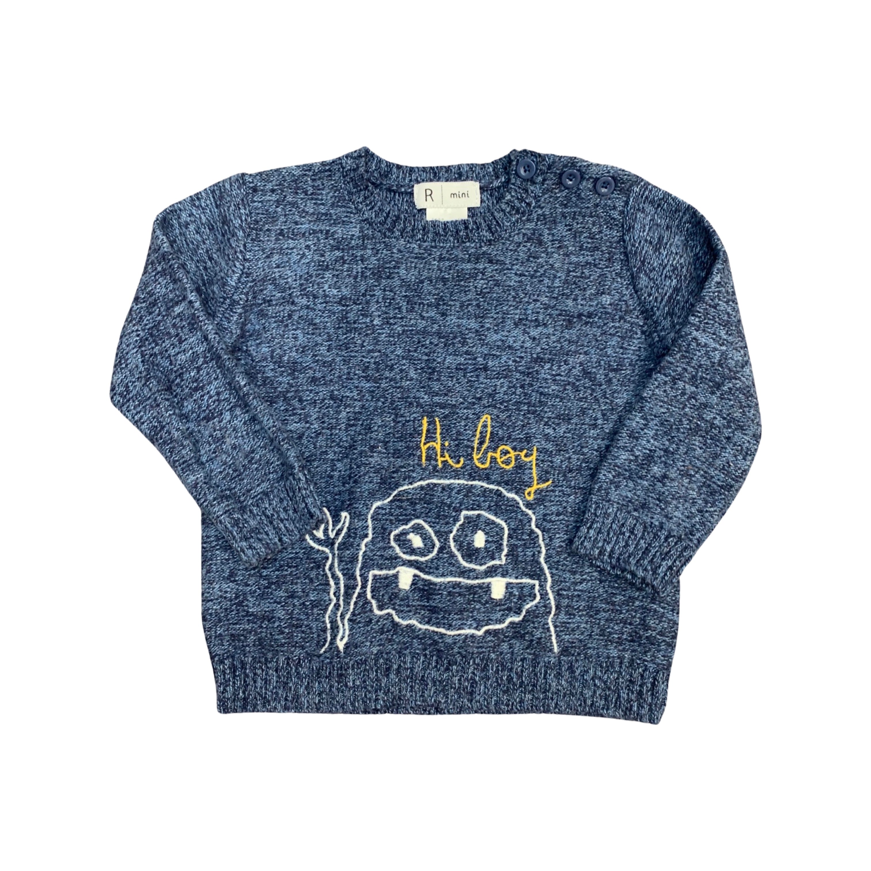 La Redoute 'Hi Boy' Embroidered Knit Jumper Baby Boy 9-12 Months/74cm
