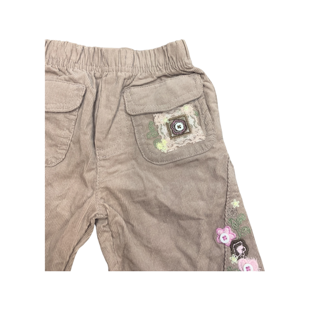 Cherokee Corduroy Brown Embroidered Trousers newborn/11lbs