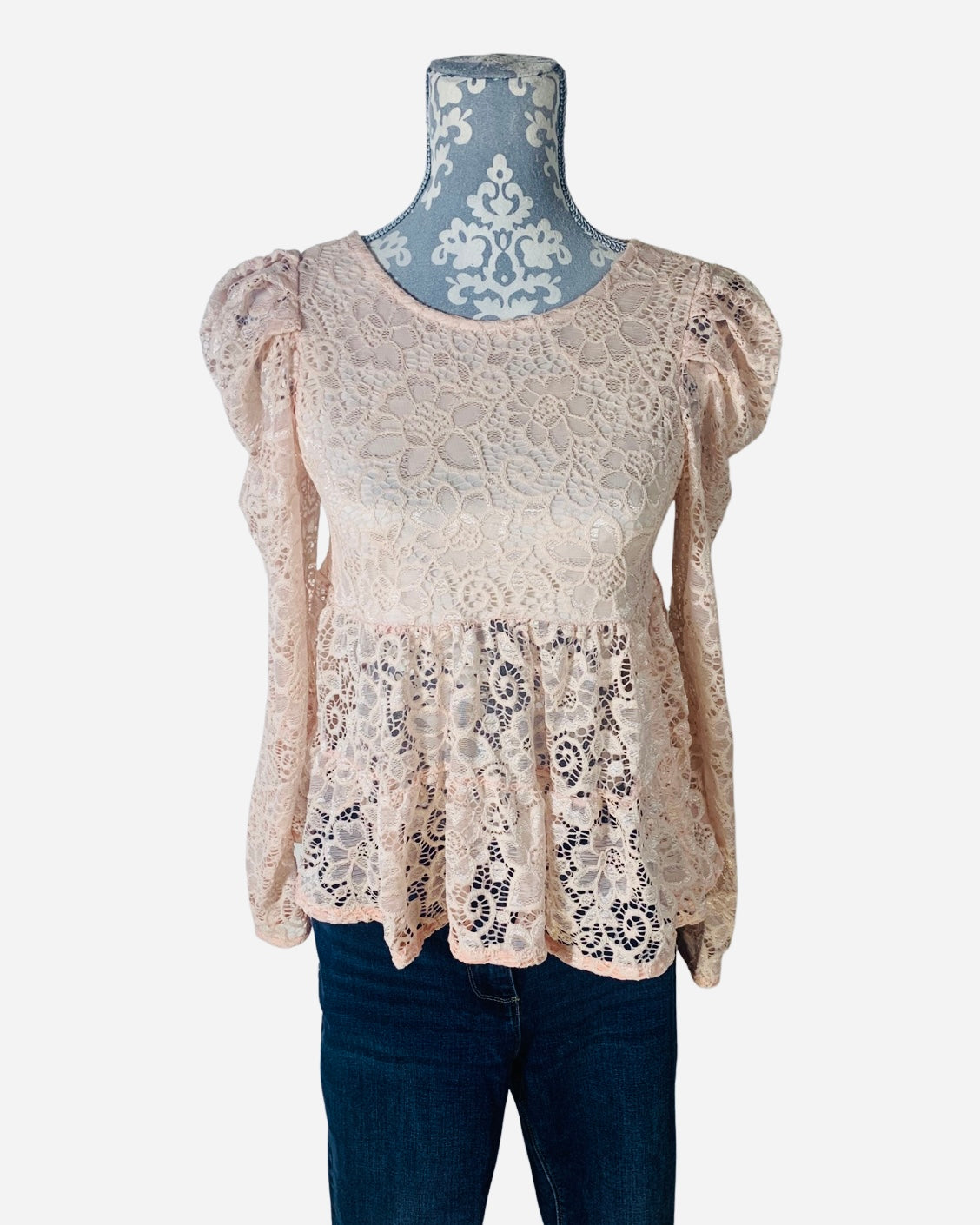 QED London Lace Puffed Sleeve Blouse Size S